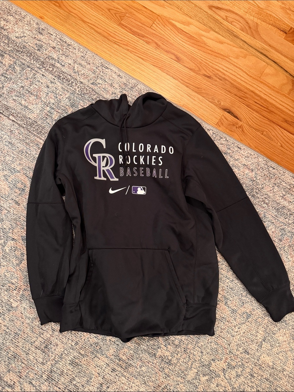 Nike Men’s Colorado Rockies Black Crewneck Sweatshirt with Purple Logo